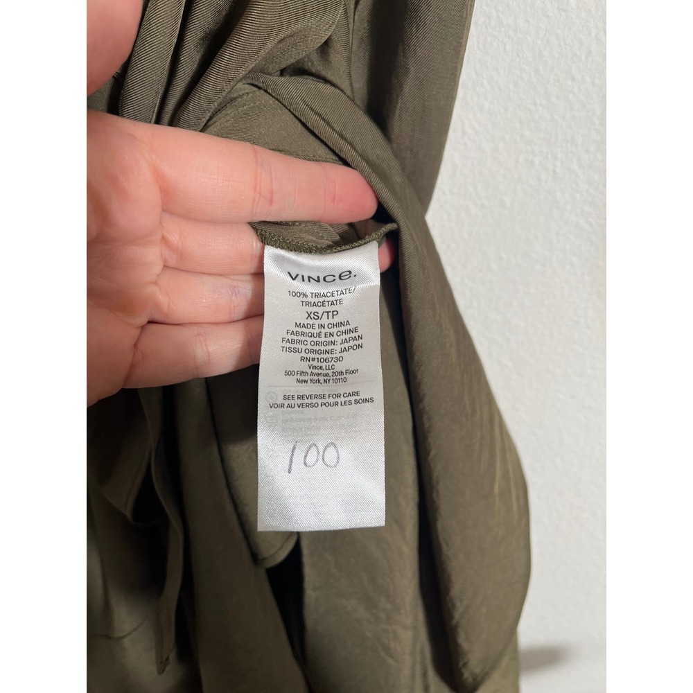 VINCE Olive Green Tie Front Utility Long Sleeve Shirt Dress - Picture 10 of 12